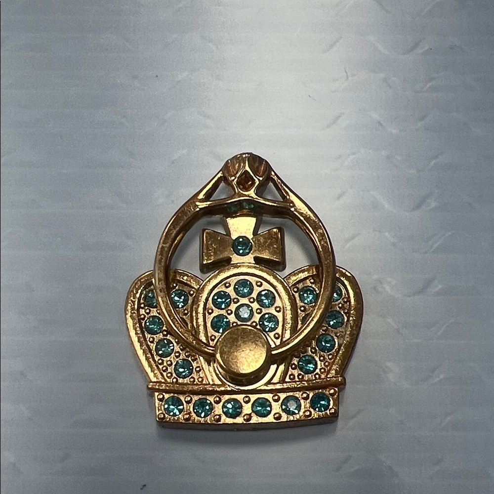 Gold Crown Phone Ring Holder with Blue Accents
